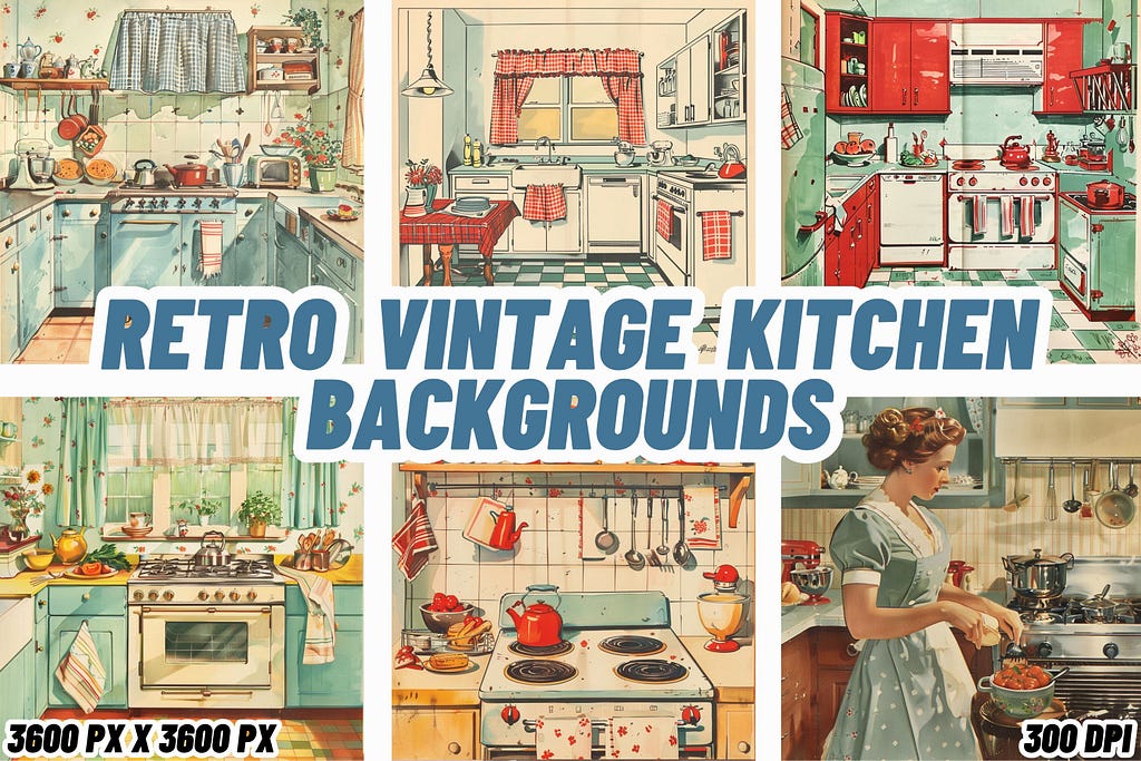 Retro Vintage Kitchen Backgrounds Graphic Backgrounds 1