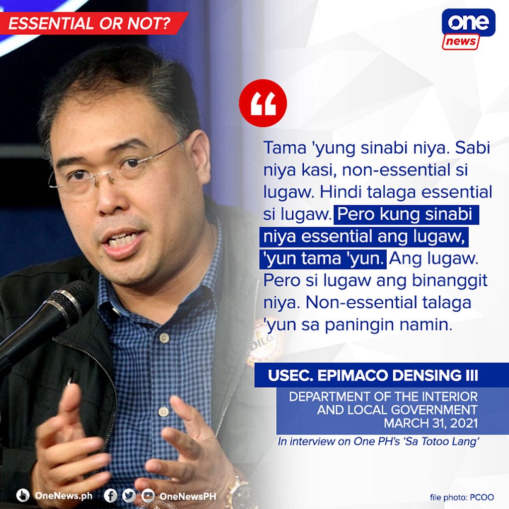 DILG Usec. Epimaco Densing on essentiality of ‘lugaw’.