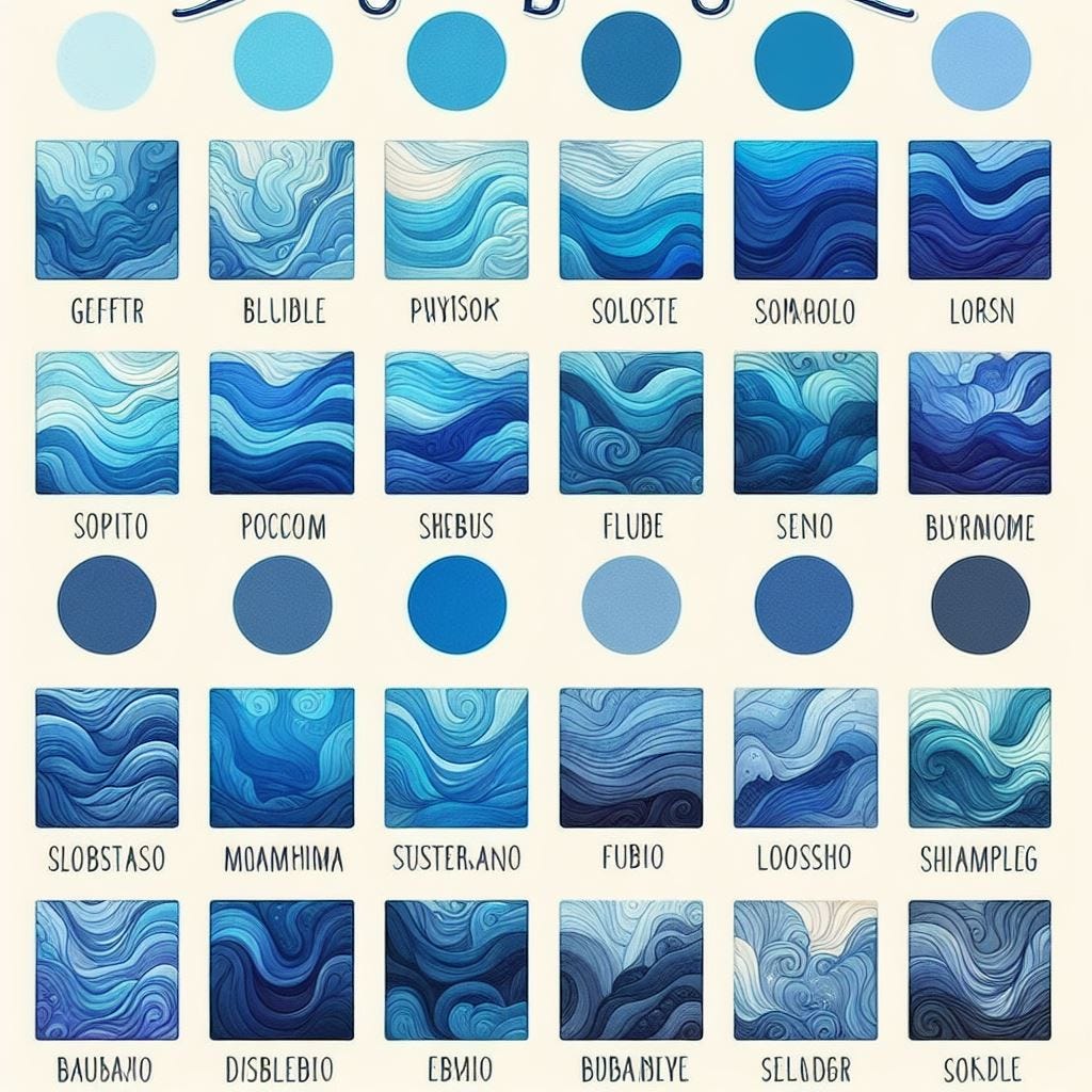 Different shades of blue and associated names in different languages