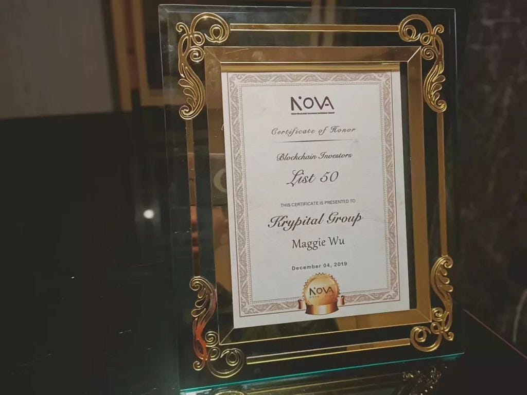 Maggie Wu, the co-founder and CEO of the Krypital Group was awarded with the title “Top 50 Nova Blockchain Investors”