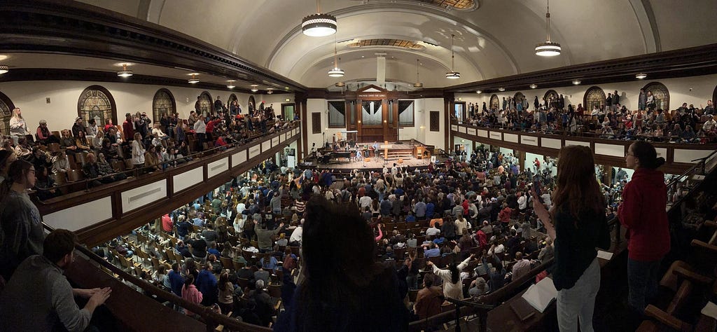 University Chapel main room packed with worshippers