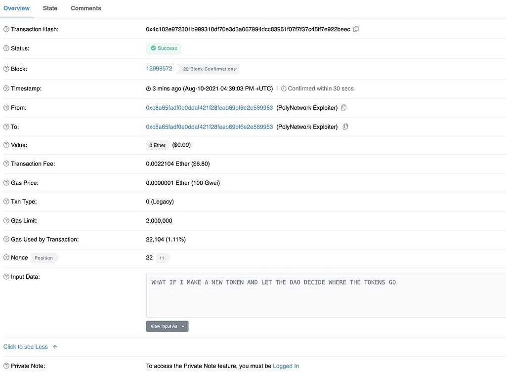 A screenshot of the Polynetwork hacker addresses