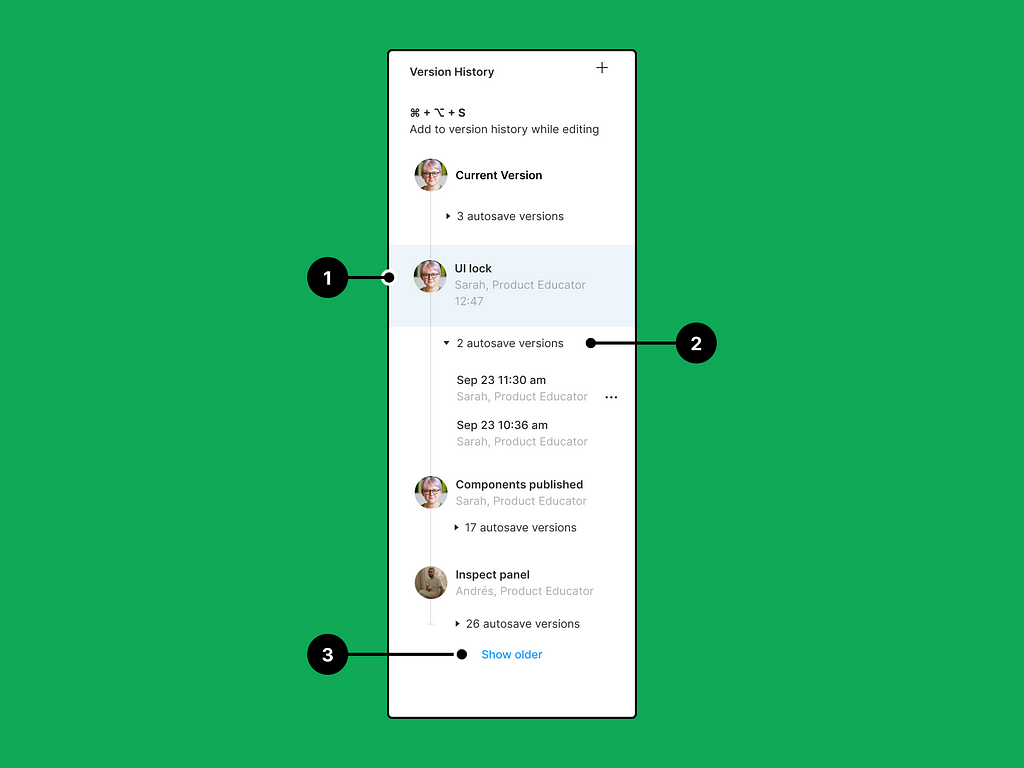 Figma version history panel