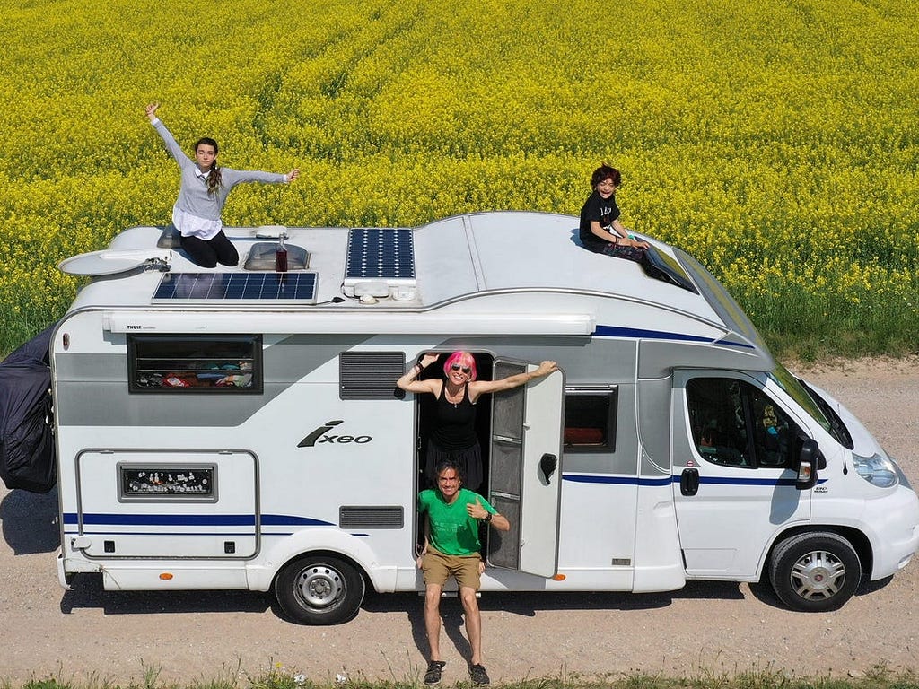 The Sueiro family in their RV in Europe.