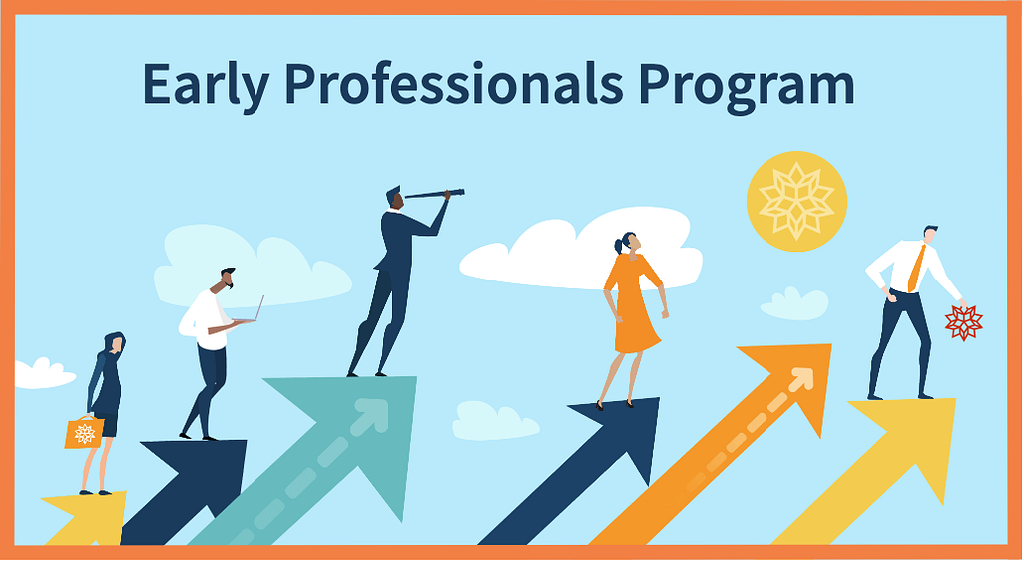 Early Professionals Program infographic-style image of people on upward-moving arrows