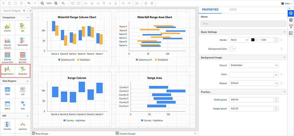 Range bar and range column charts