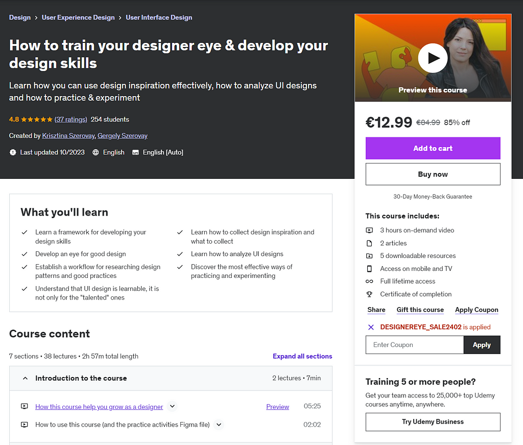 How to train your designer eye course on Udemy