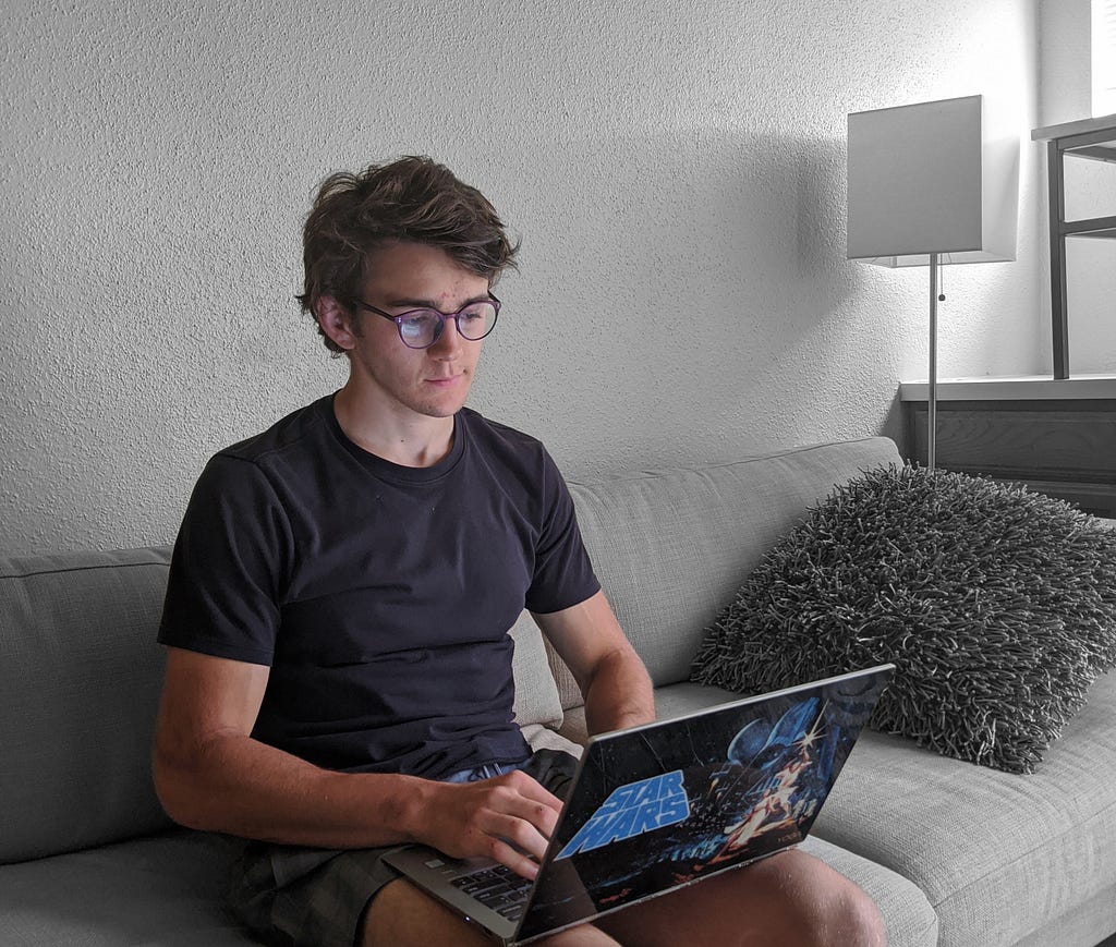 University of Texas at Austin student Henry Rossiter works from home during the COVID-19 pandemic.