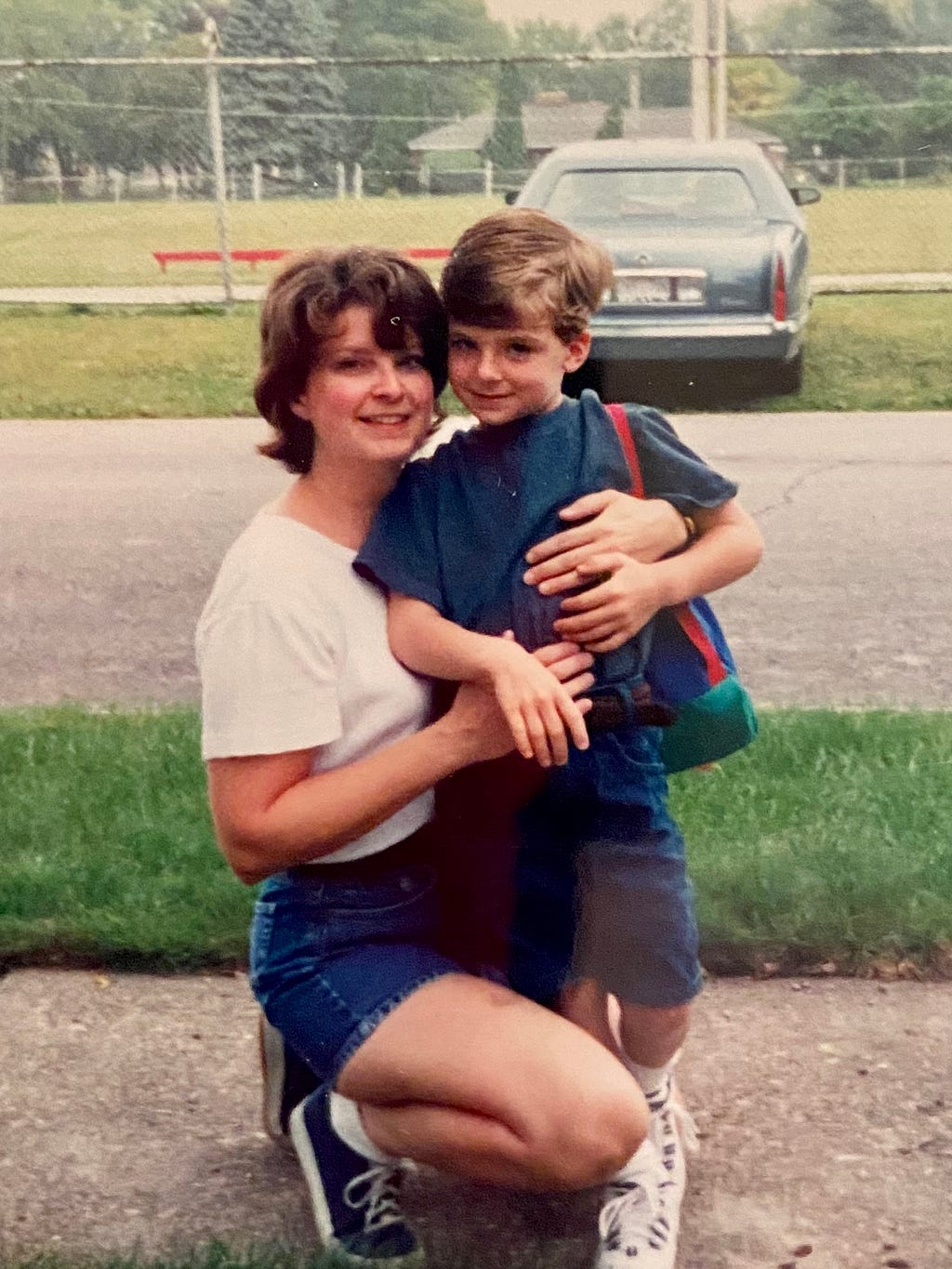 Author Colin McGinnis with his mom on the first day of kidnergarten, September 1999.