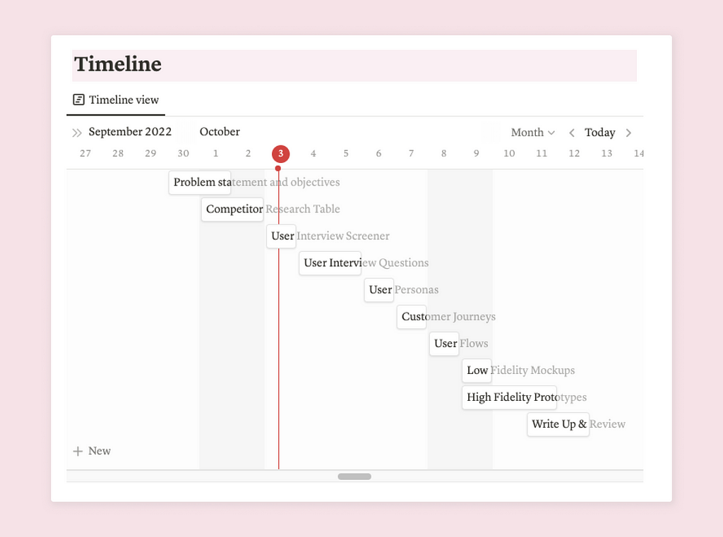 A view of my project timeline.