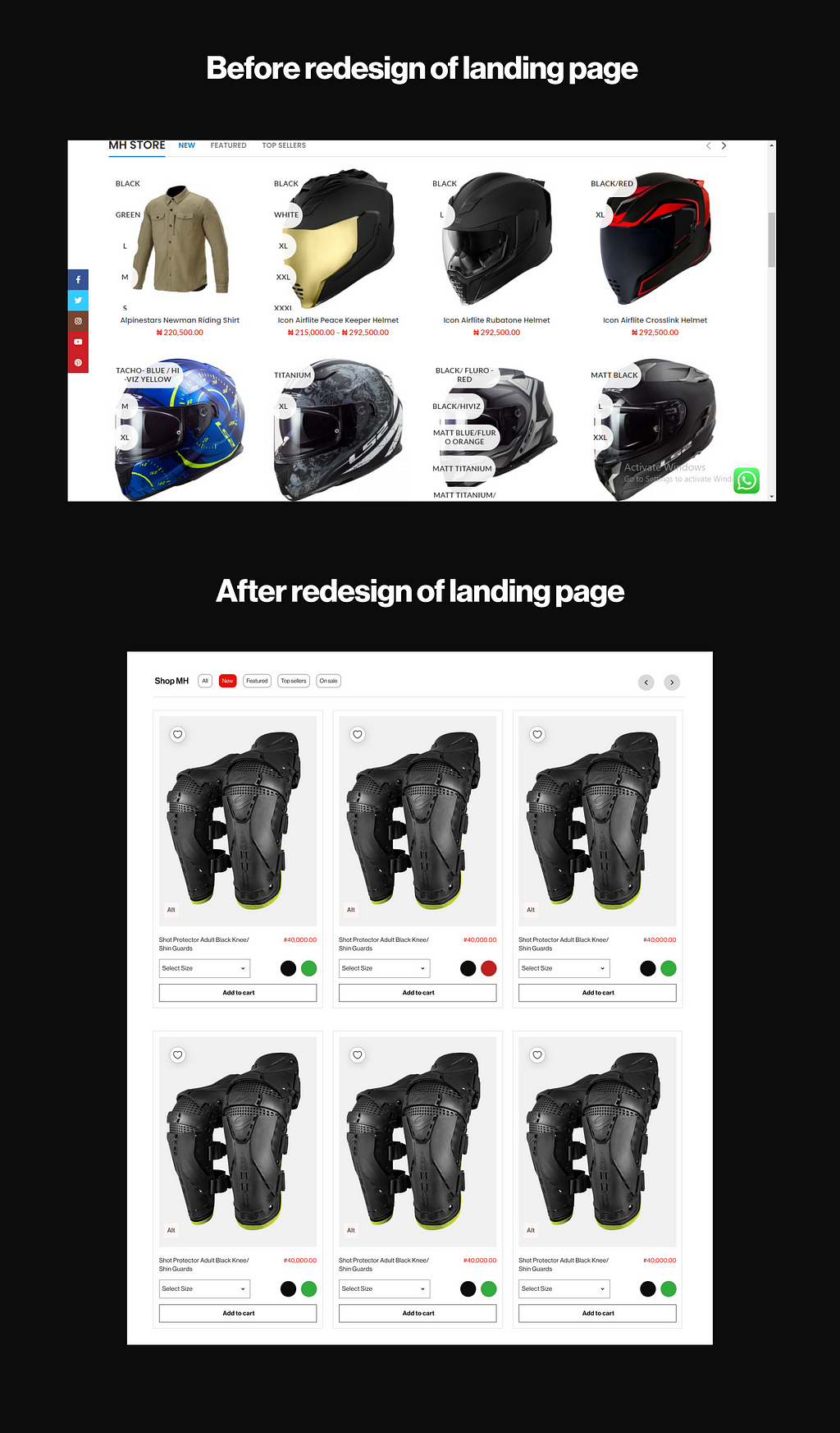 Before and after redesigning a section of the landing page to give it a cleaner look