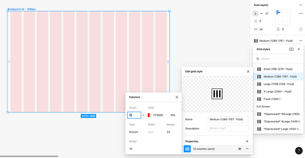 Image showing a grid style for a Medium breakpoint in Figma