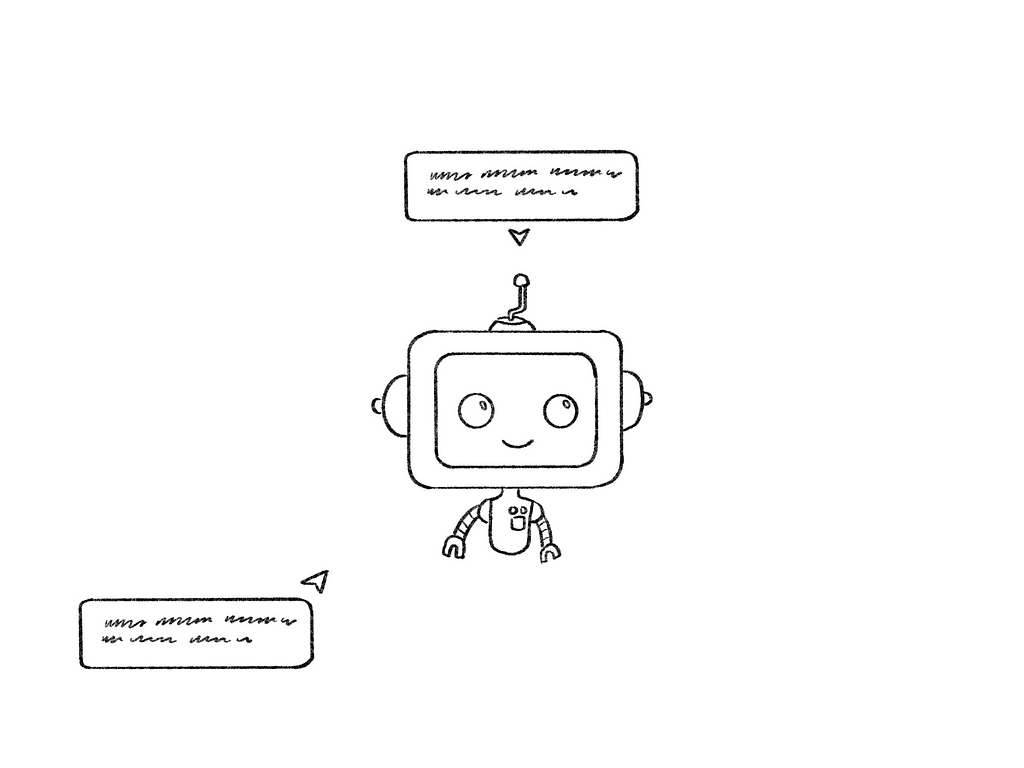 Sketch of a robot with caption bubbles showing up contextually around it