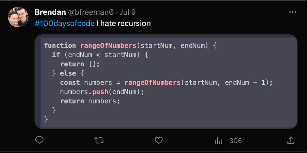 Twitter post about recursions and how they annoy me.