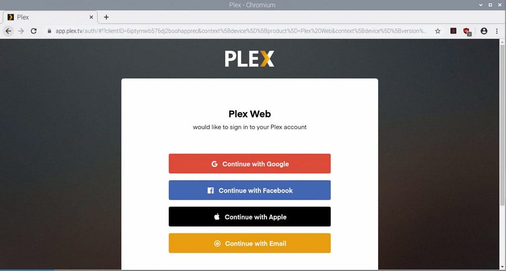 An image to configure  the Plex media server from the browser