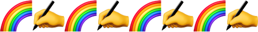 Emoji de arco-íris e de mão segurando caneta