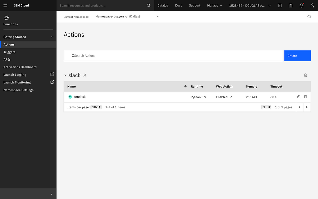 An IBM Cloud Functions action to create a Zendesk ticket