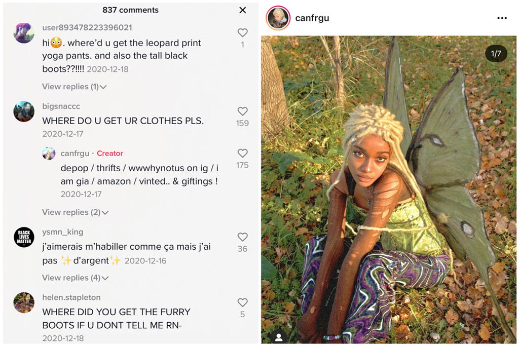 IG user is asked they get their clothes