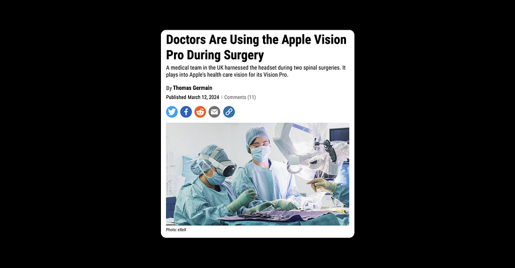 Photo from the article — doctors are using the apple vision pro