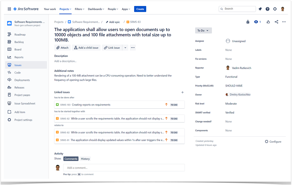 requirement management in jira