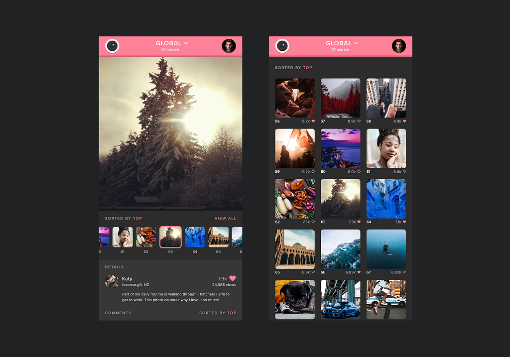 A design concept for our photo competition app, TwentyFour.