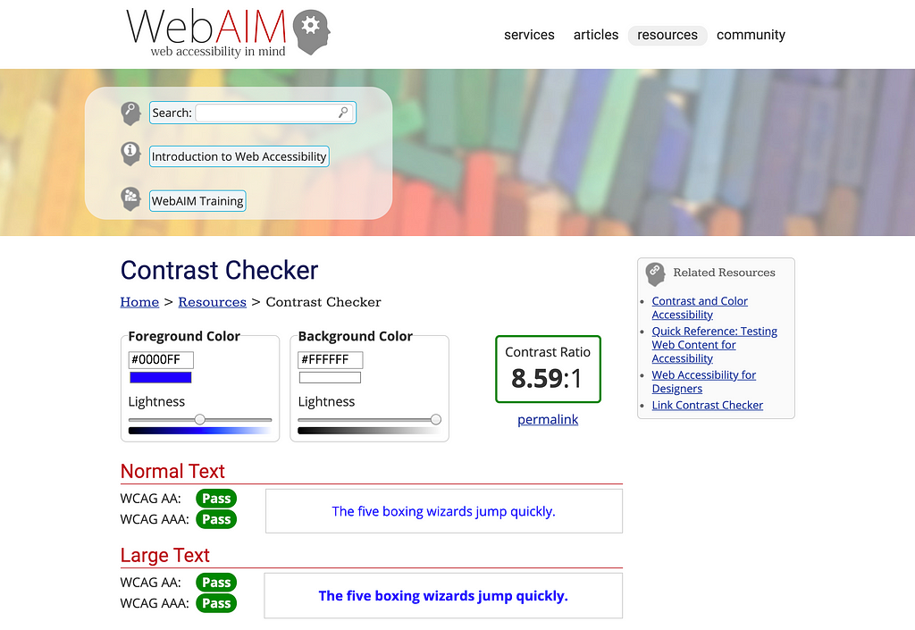 Web Aim Contrast Checker