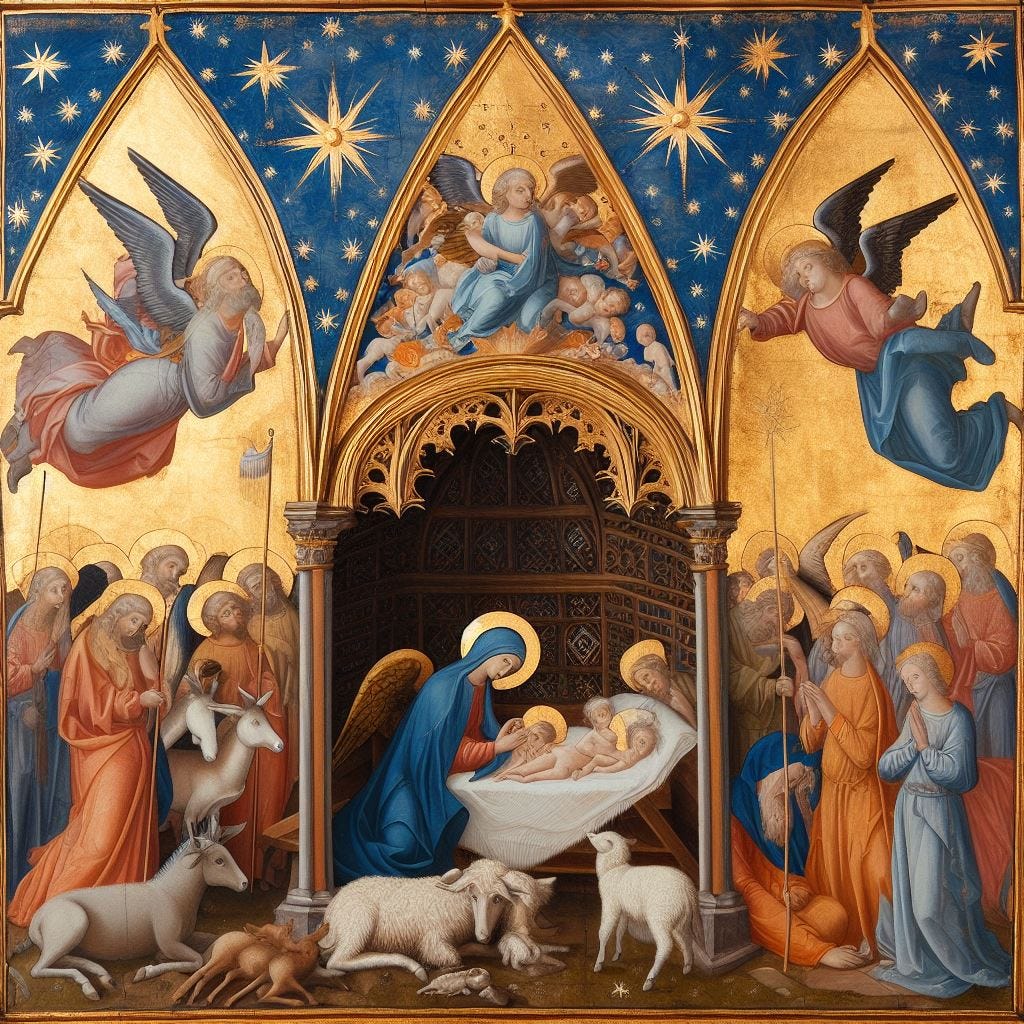 Christmas Card in the Style of Fra Angelico created by PW and Bing