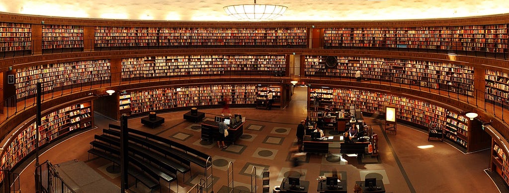 large multi-level library interior