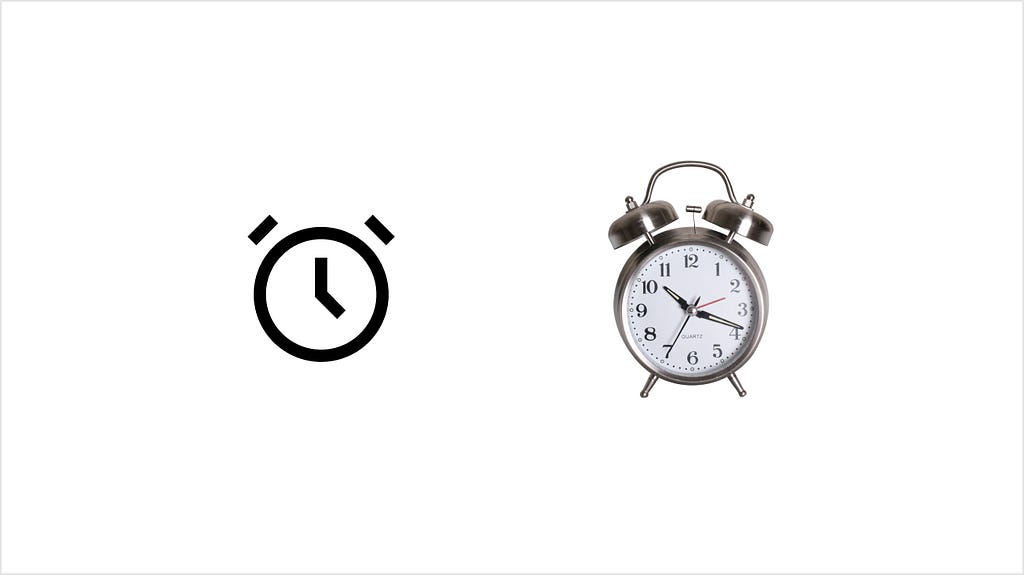 Alarm clock icon and real alarm clock
