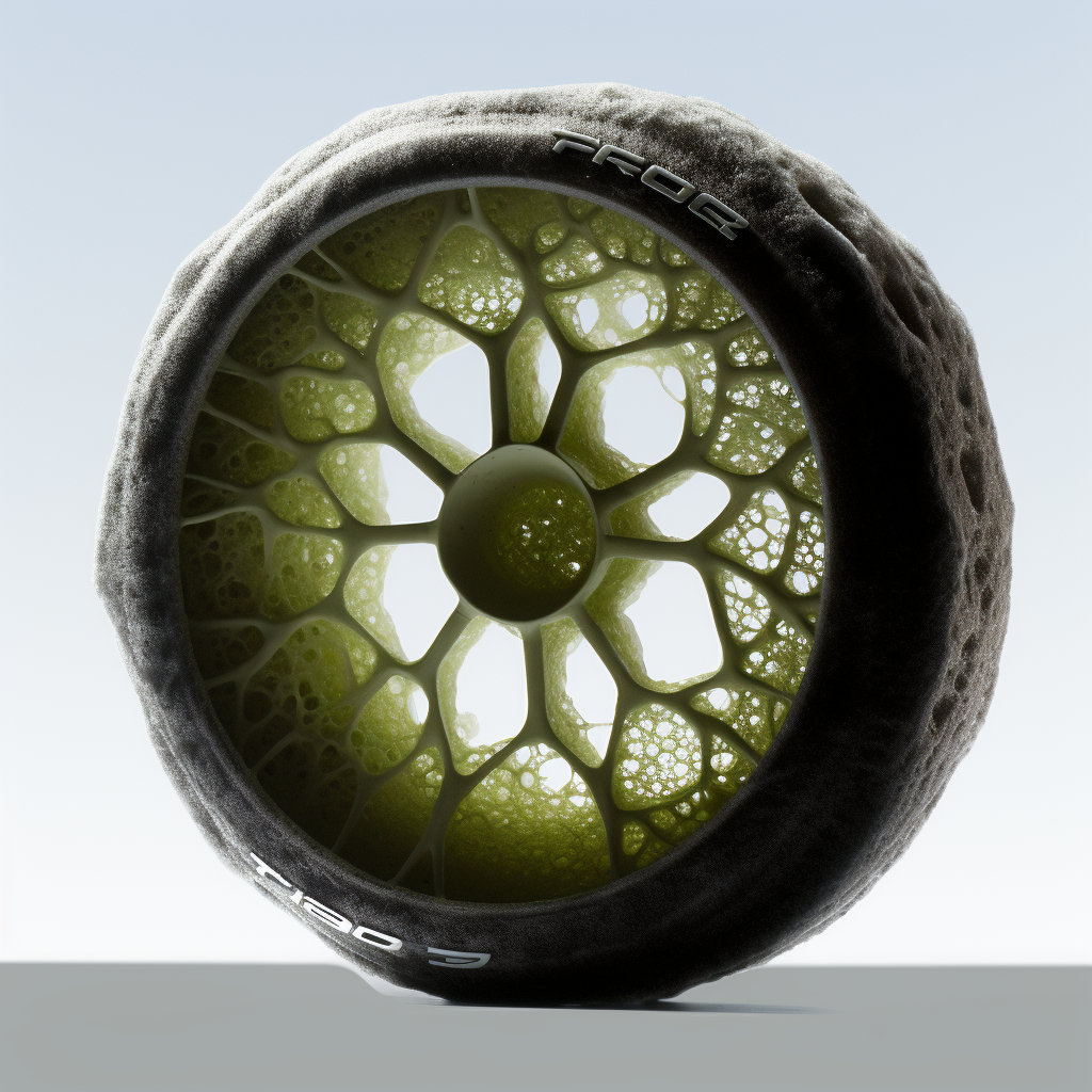 an imaginary tire made of foam and moss