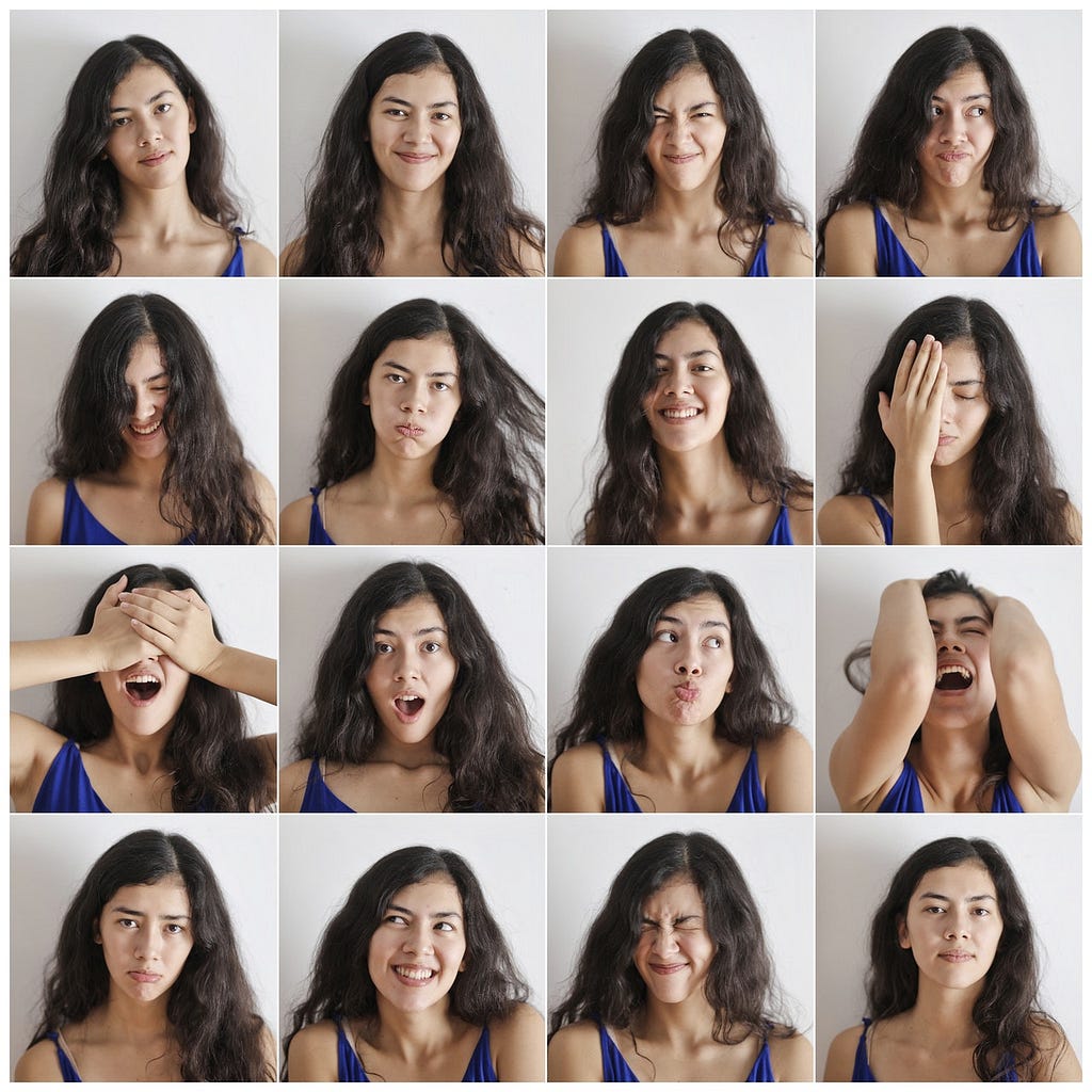 A woman showing different facial expressions