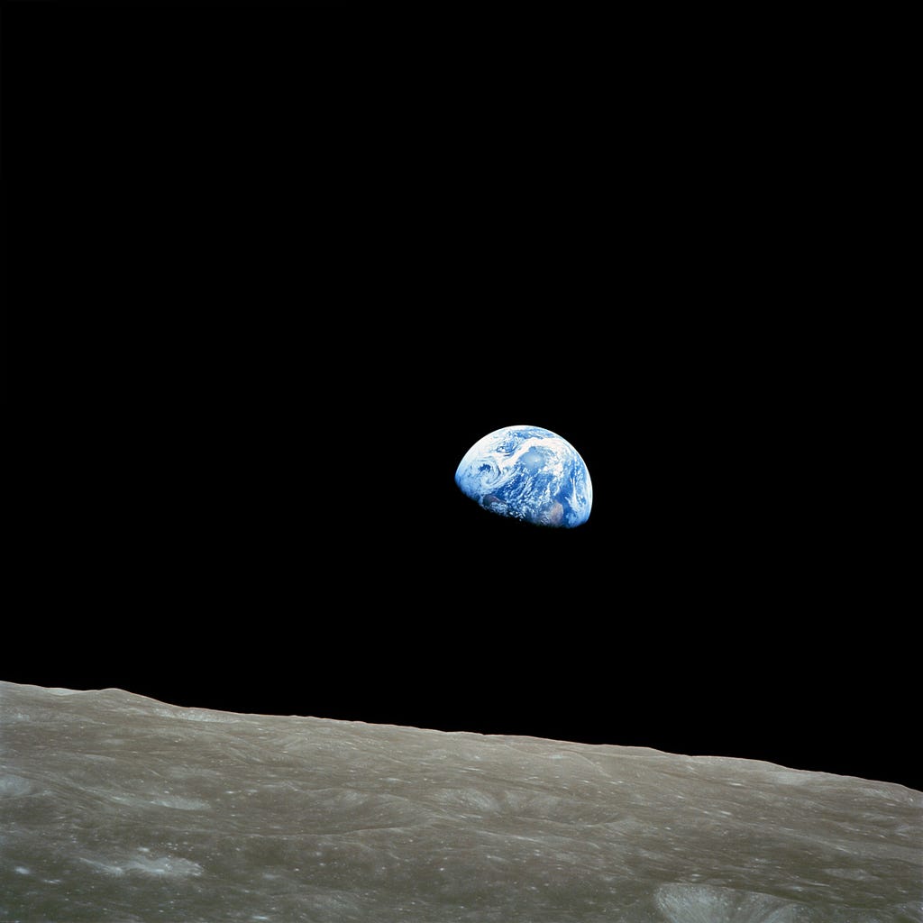 A photograph of Earth and some of the Moon’s surface that was taken from lunar orbit by astronaut William Anders on December 24, 1968, during the Apollo 8 mission.