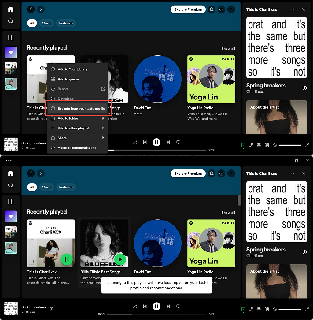 How to Exclude a Spotify Public Playlist from Your Taste Profile on Desktop