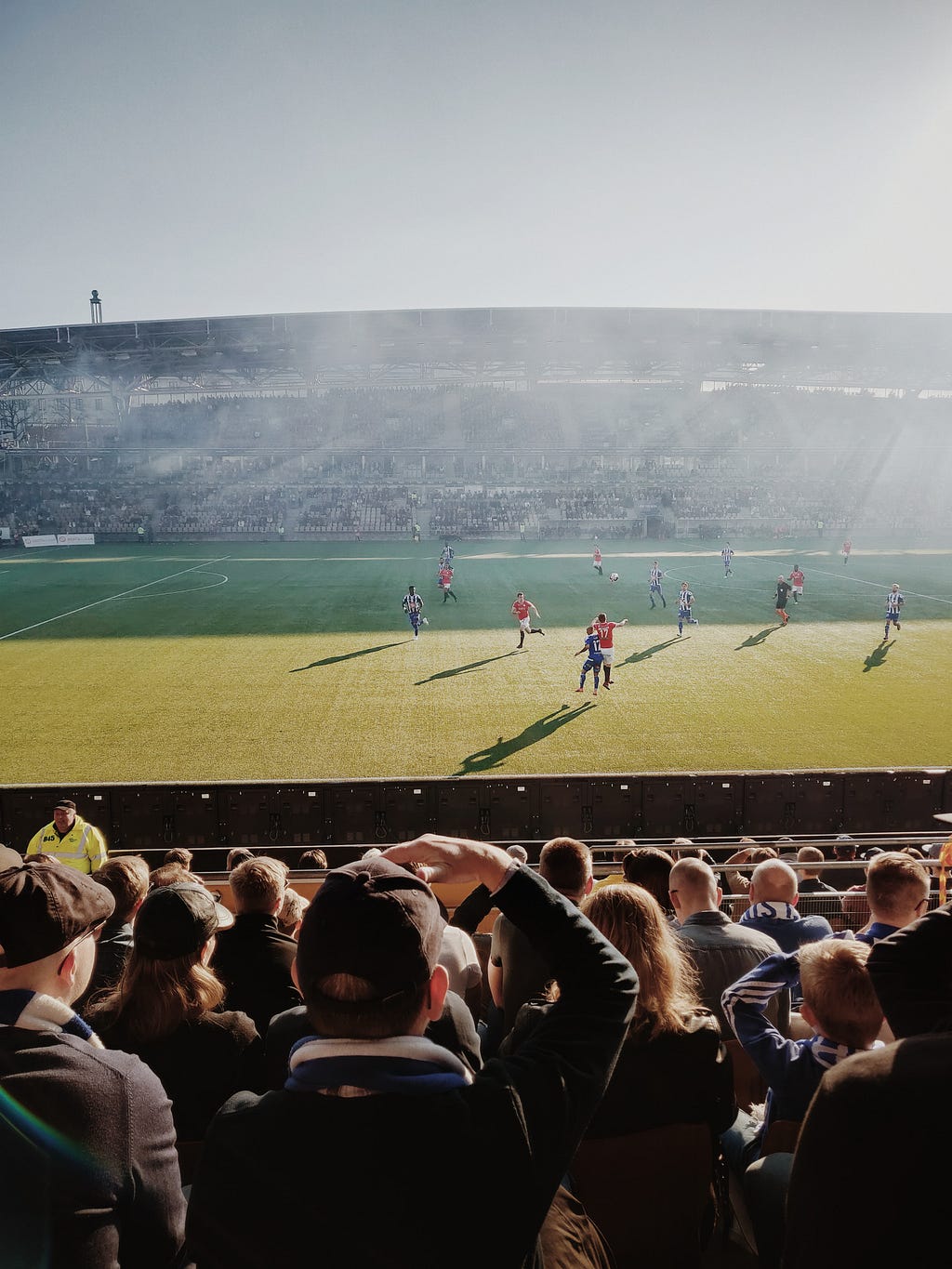 Picture of the soccer field in front of a crowd