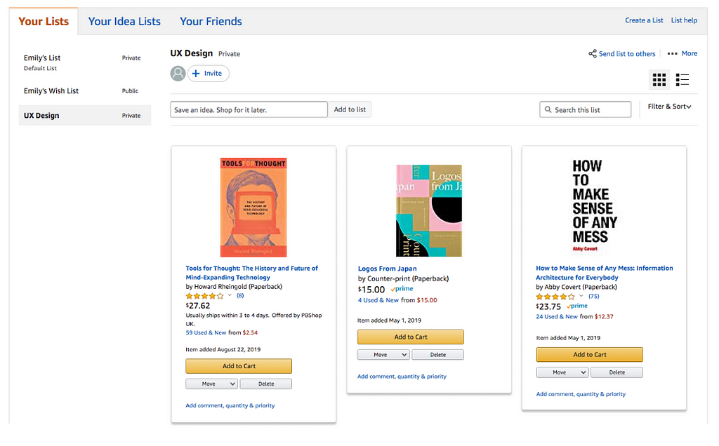 A mockup of a collage style view of an Amazon list.