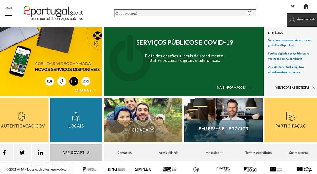 Homepage of portal ePortugal