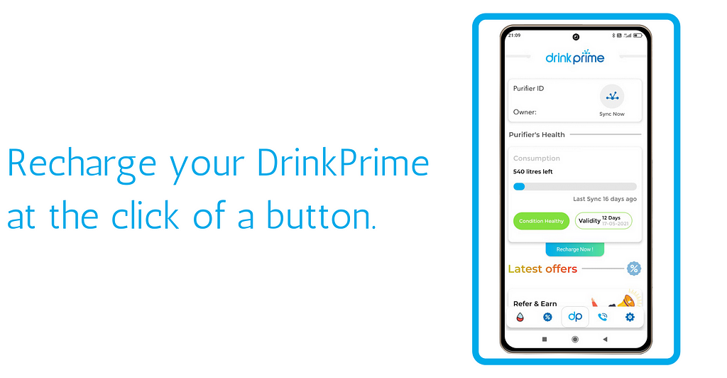 Recharge your DrinkPrime at the click of a button
