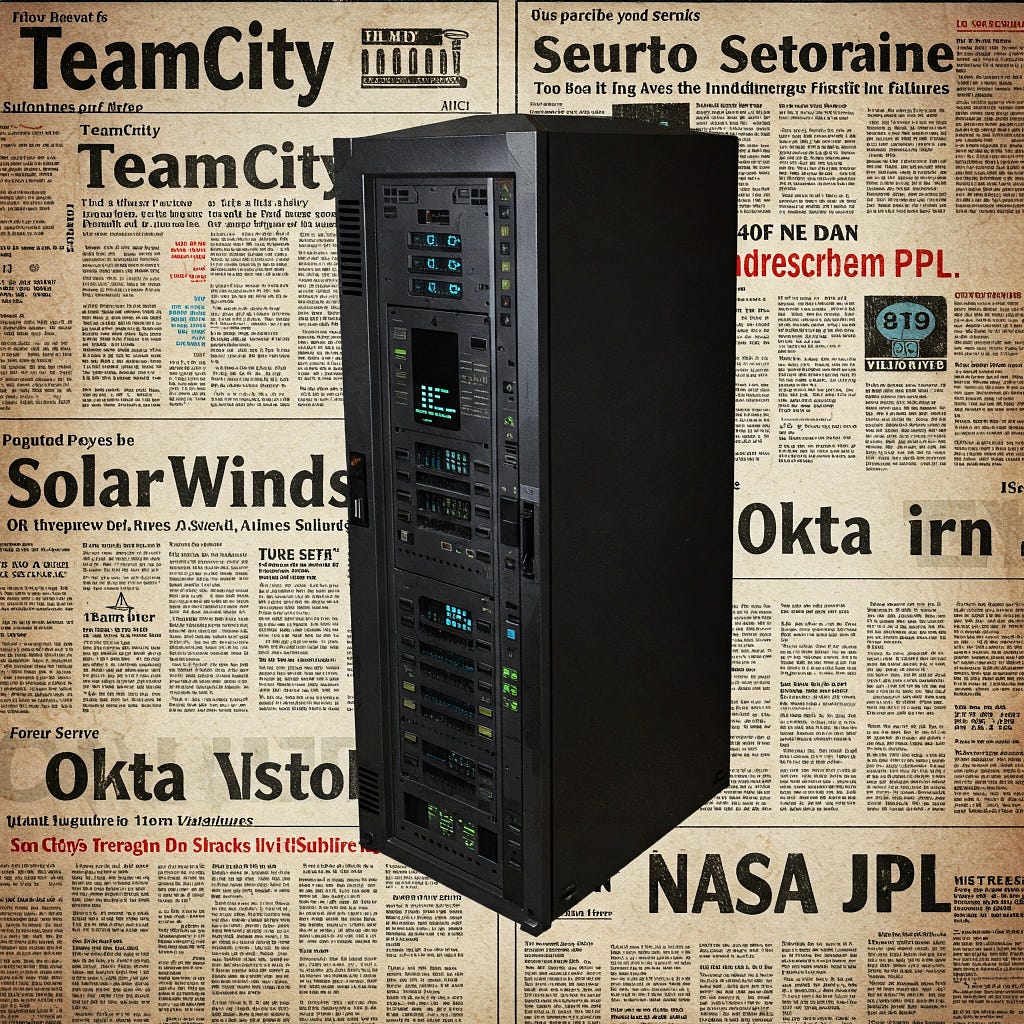 Collage of data breach headlines related to control plane failures, overlaid with an MCP server silhouette.