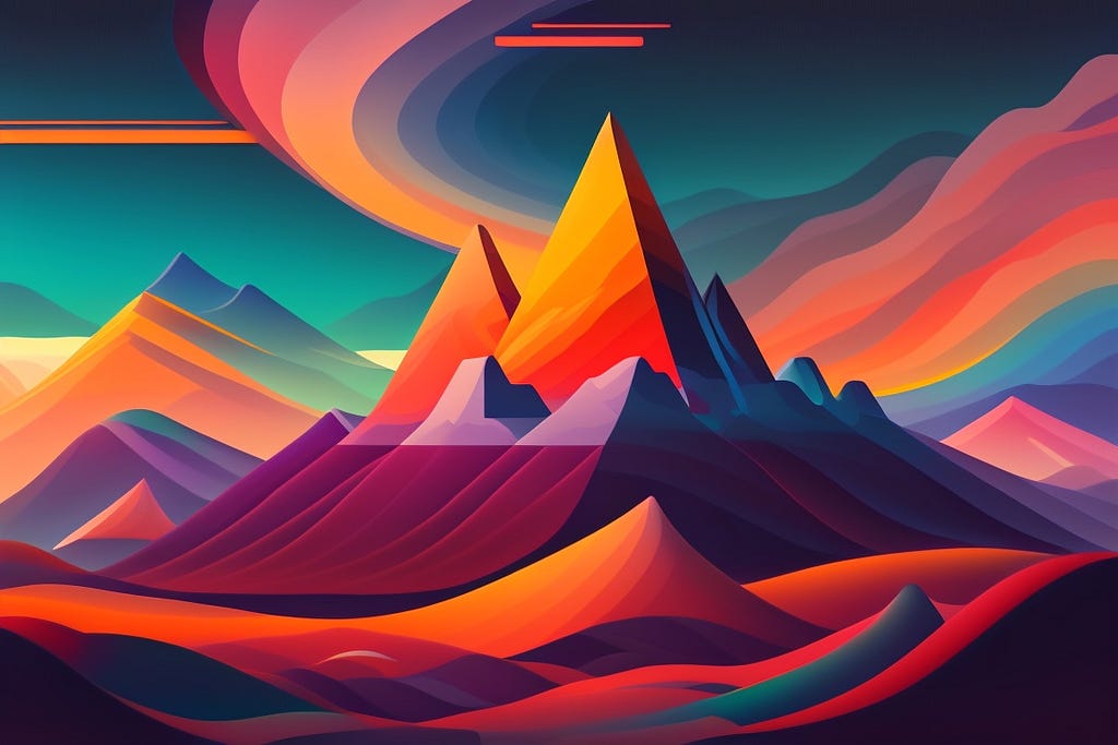 AI-generated colorful mountain range painting.