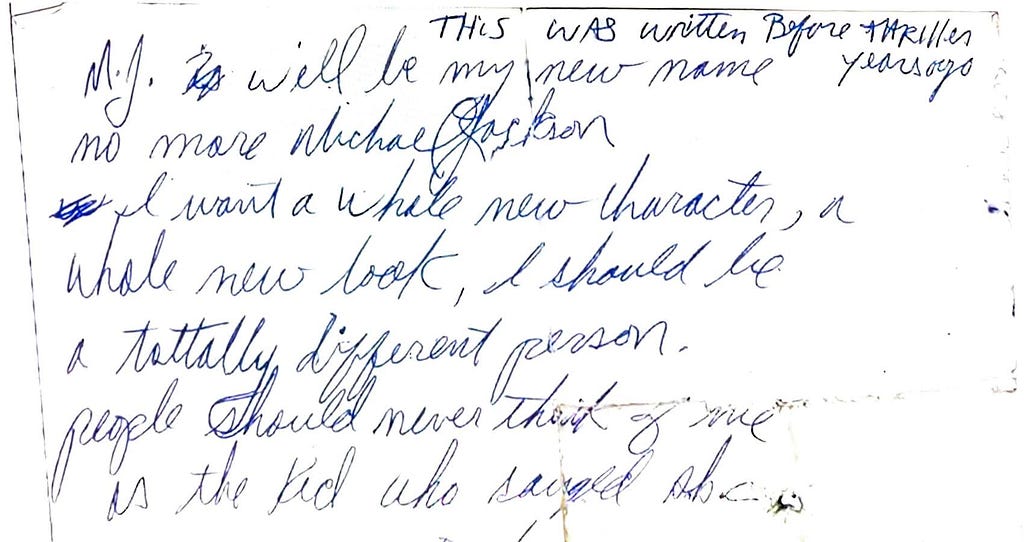 Hand written text of MJ to himself