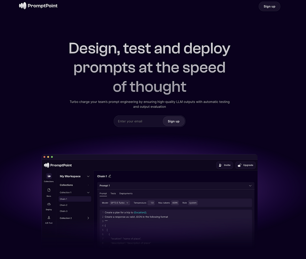 Image of PromptPoint.ai landing page