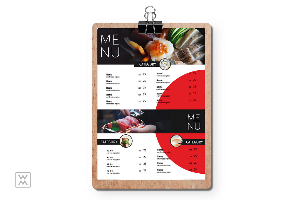 Sushi restaurant menu