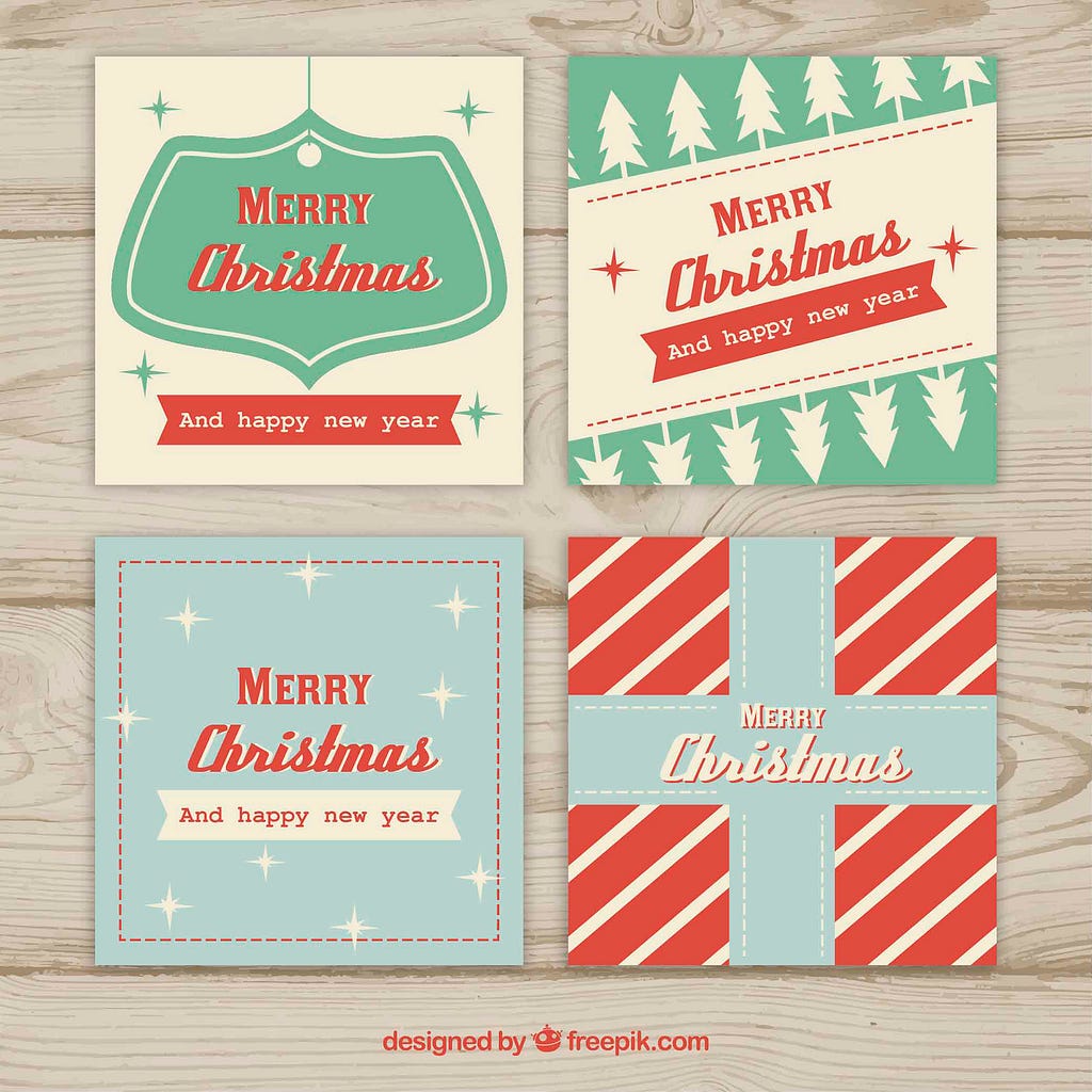 Four illustrated Christmas Cards