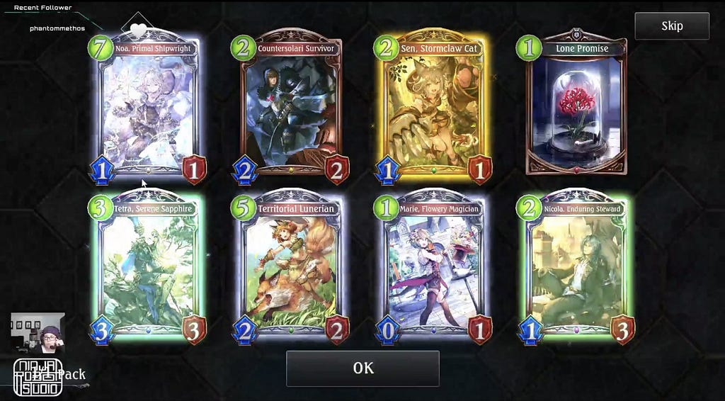 spread of card designs with different border colors from Shadowverse