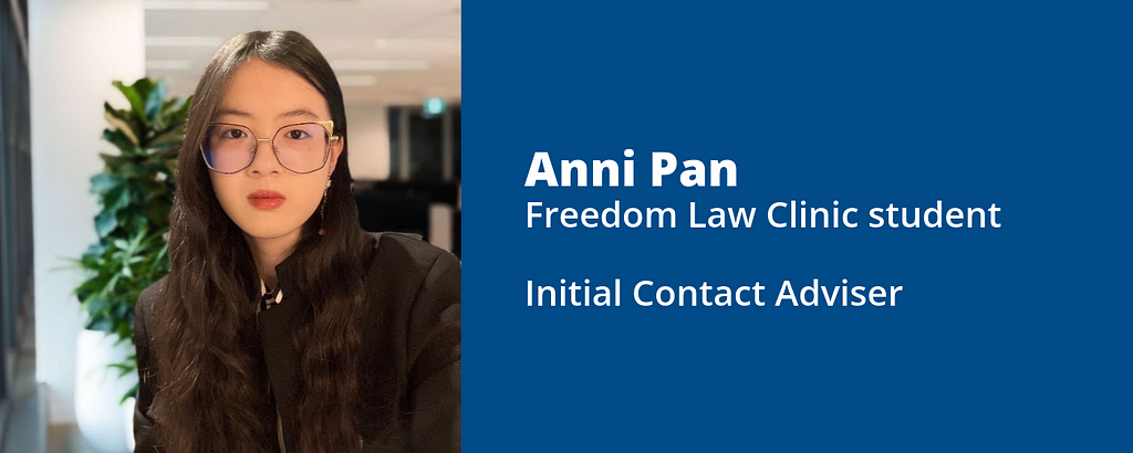 Anni Pan, Freedom Law Clinic student at Citizens Advice South West Surrey, Initial Contact Adviser