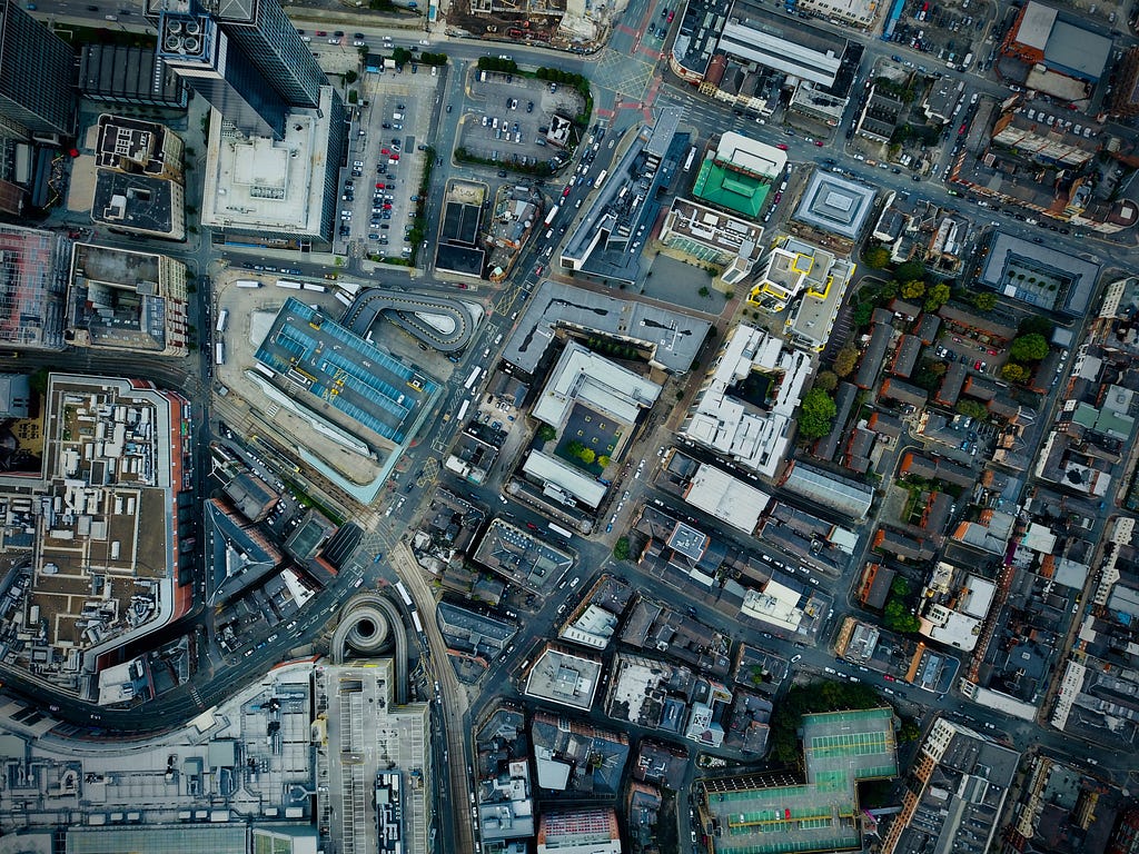 Bird’s-eye view of part of Manchester city centre