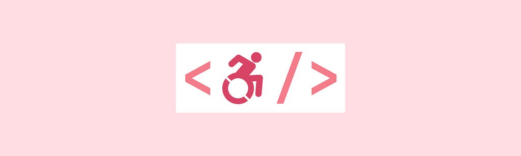 A simple graphic depicting the handicap symbol dynamically forward moving between two chevrons that evokes coding language