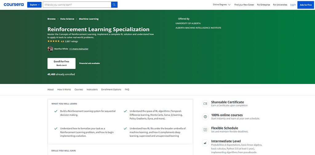 Reinforcement Learning Specialization — by Coursera