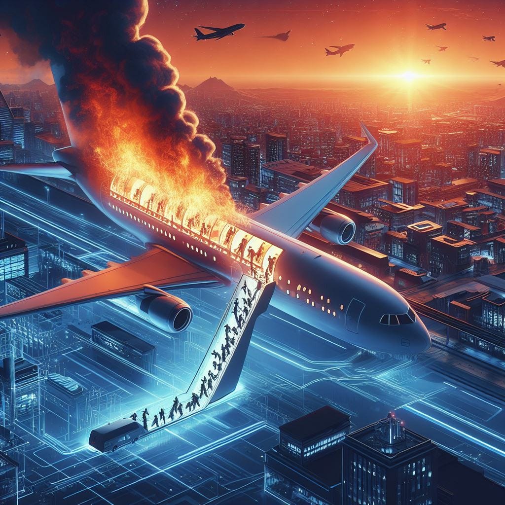 AI image of plane on fire