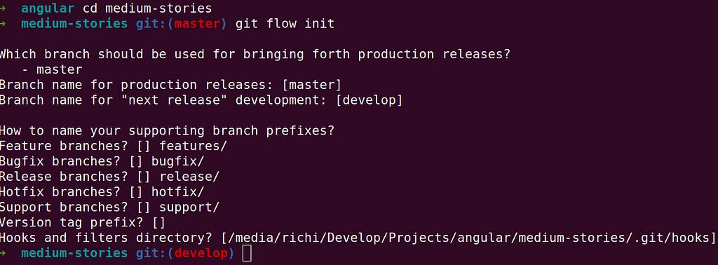 git flow init